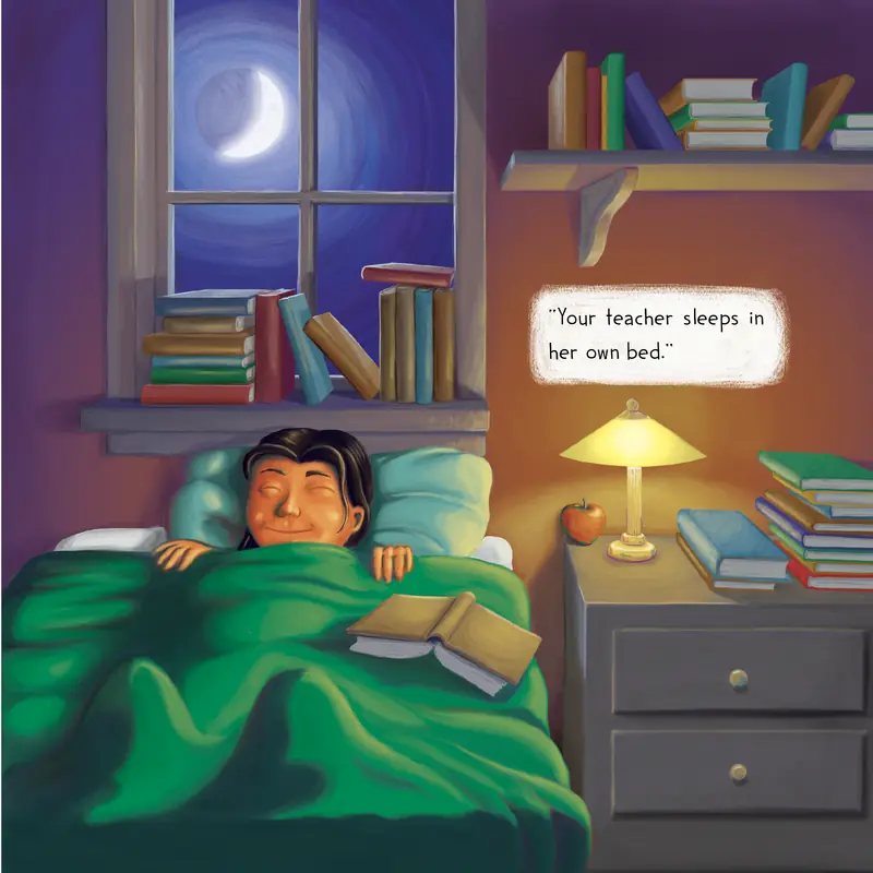 A teacher asleep in her own bed