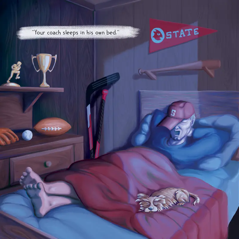 A coach asleep in his own bed