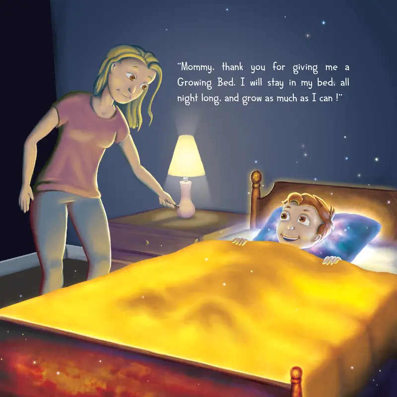 The Growing Bed glows while the boy sleeps