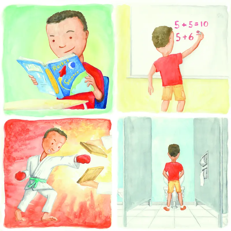 Night-time comic panels of Aubrey and Daddy