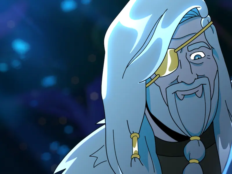 Odin from The Blue Witch, lit and composited against a starry sky