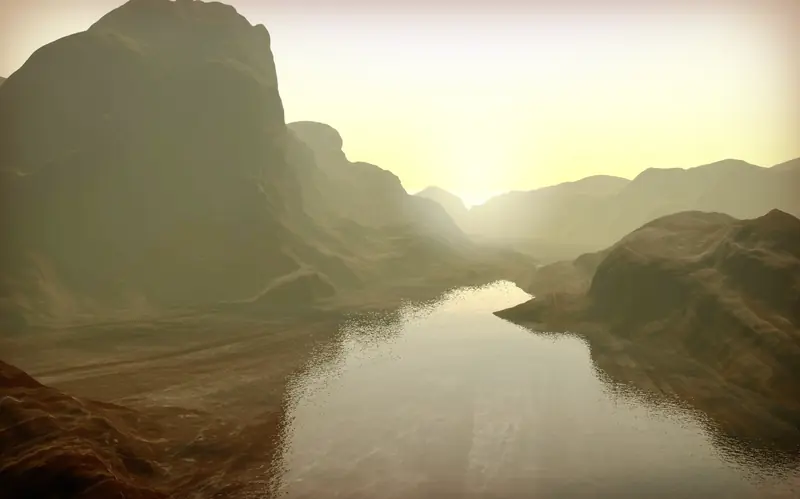 A canyon river at dusk