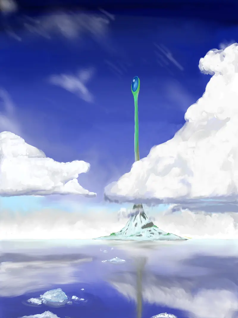 A sky island with a spire rising above the clouds